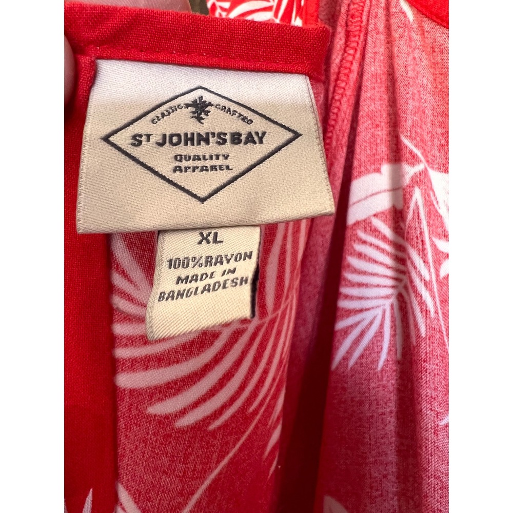 St Johns Bay Womens XL Red Tropical Palm Leaf Ruffle Tie Front Jumpsuit Rayon - Picture 6 of 16